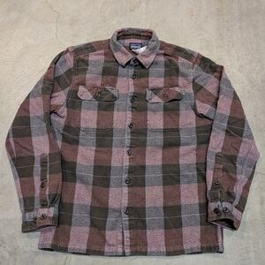 Patagonia Fjord Mens S Plaid Button Up Shirt Red Gray